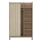 Jackson Hickory Oak Uppsala Open Movable Wardrobe Unit with Beige Textile Curtains and Wheels